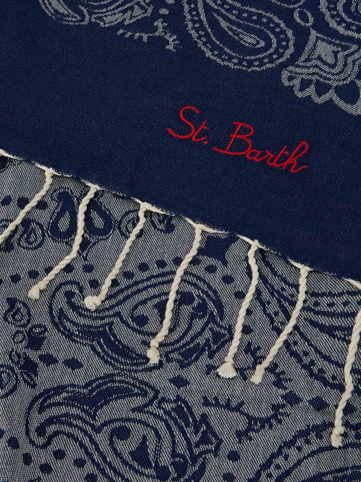 Foutas cotton Jaquard beach towel with navy blue bandana pattern