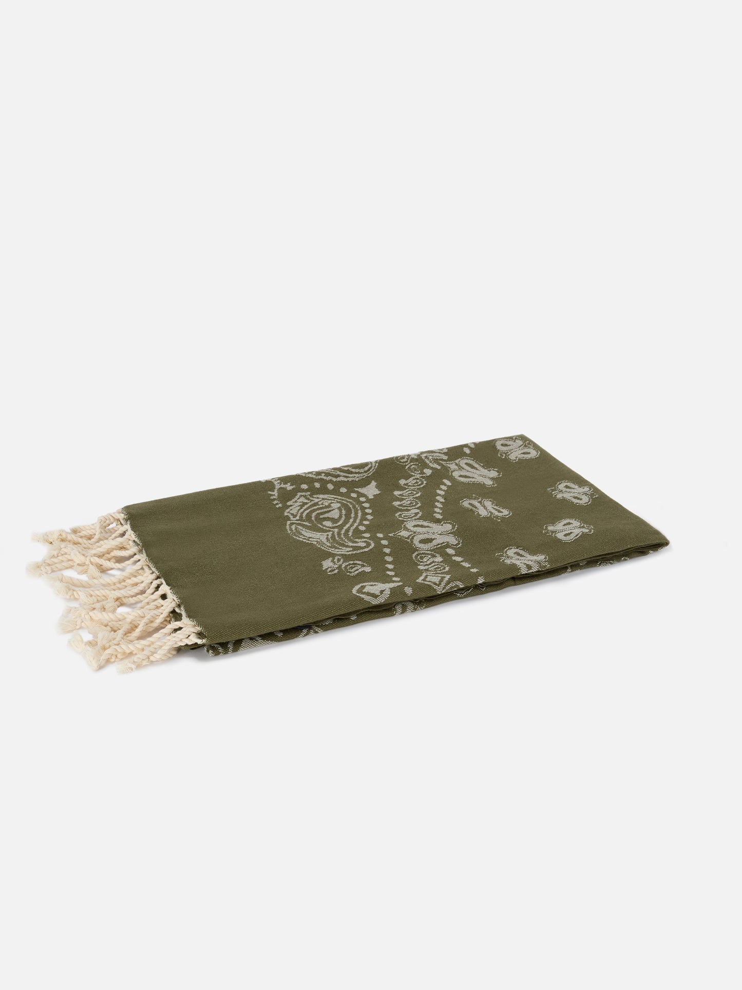 Telo mare Foutas in cotone jacquard con fantasia bandana verde militare