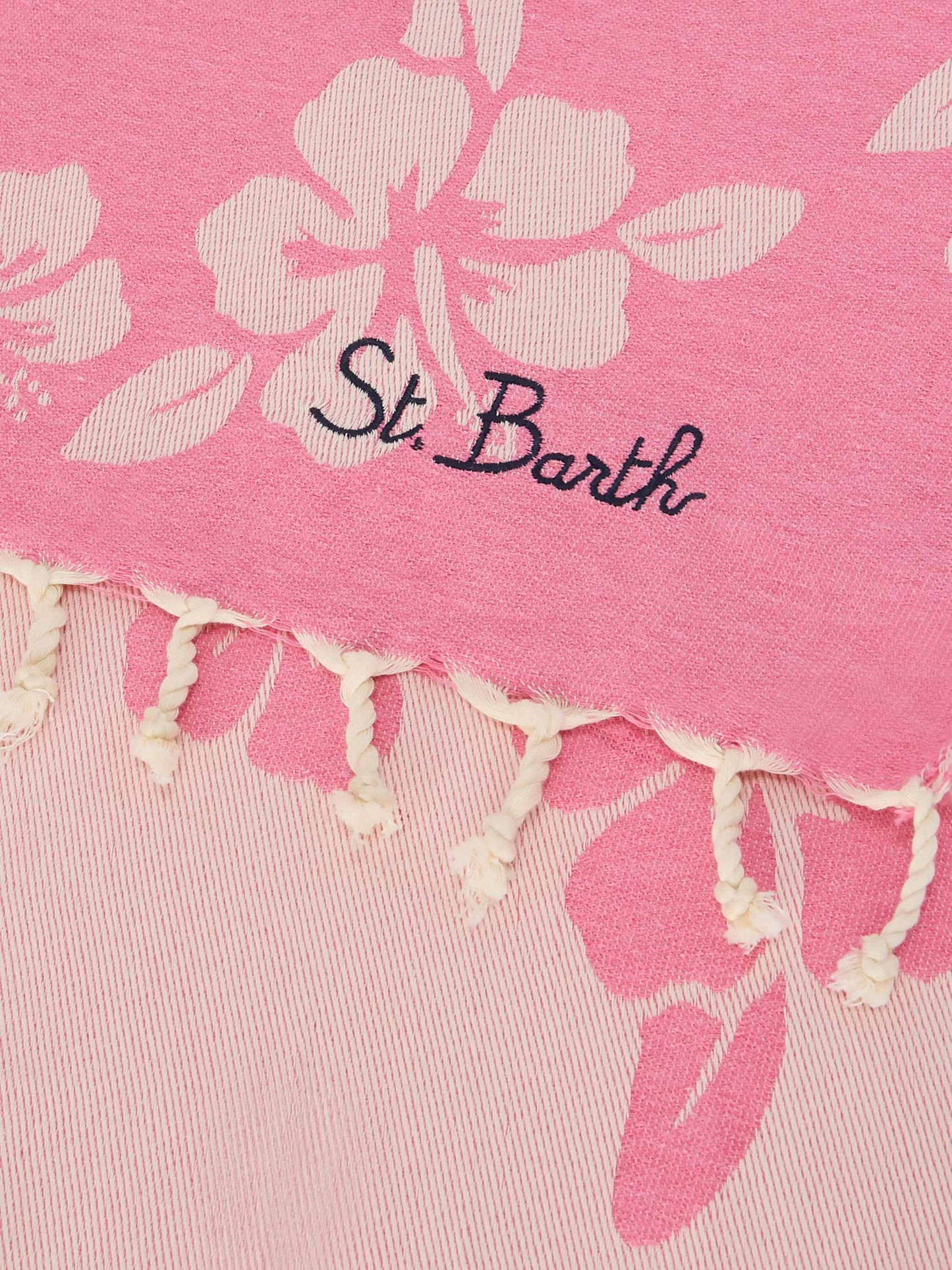 Foutas cotton Jaquard pink beach towel with hibiscus pattern