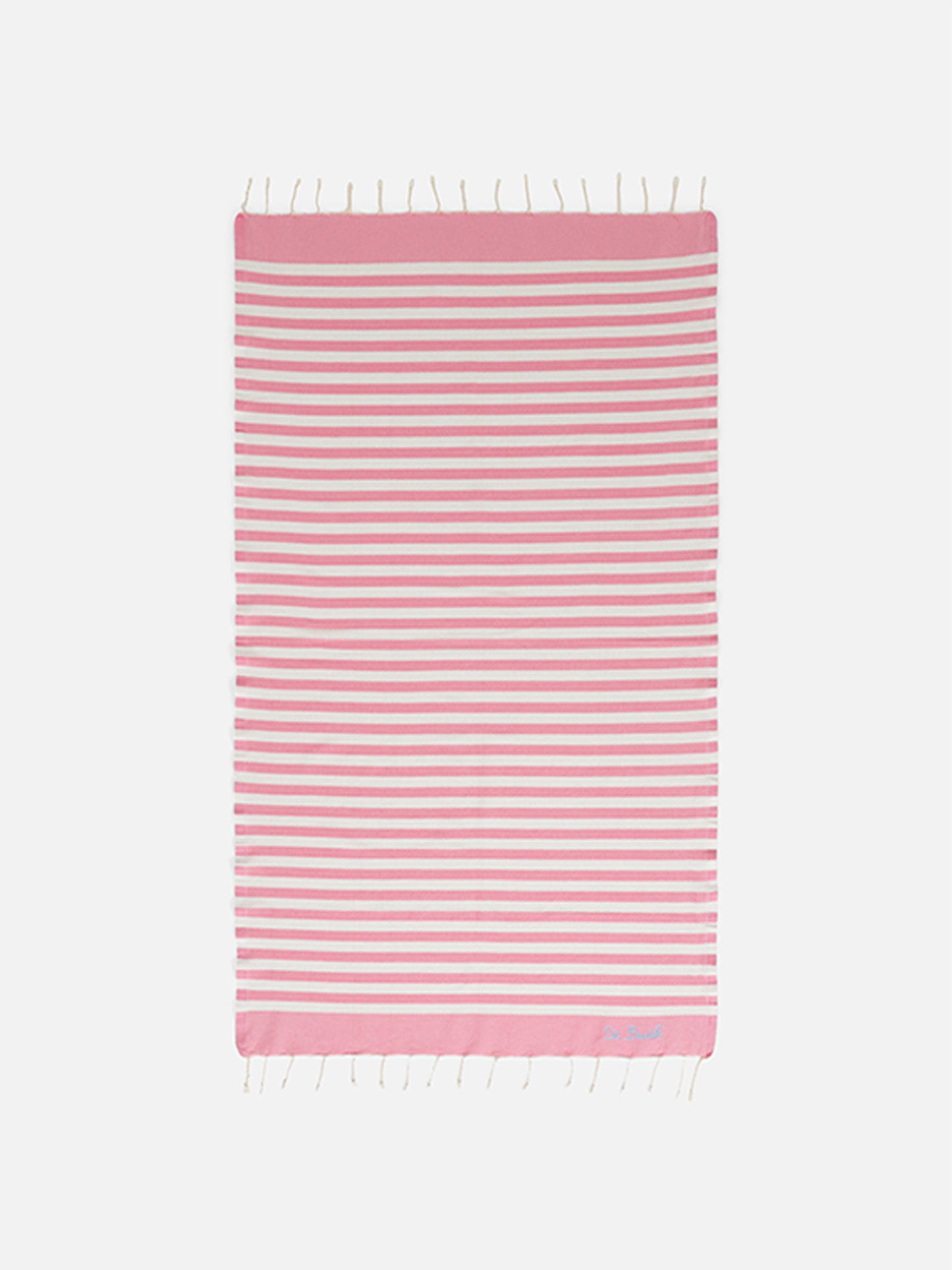 Serviette de plage fouta à rayures roses et blanches 