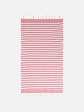 Serviette de plage fouta à rayures roses et blanches 