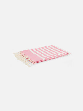 Serviette de plage fouta à rayures roses et blanches 