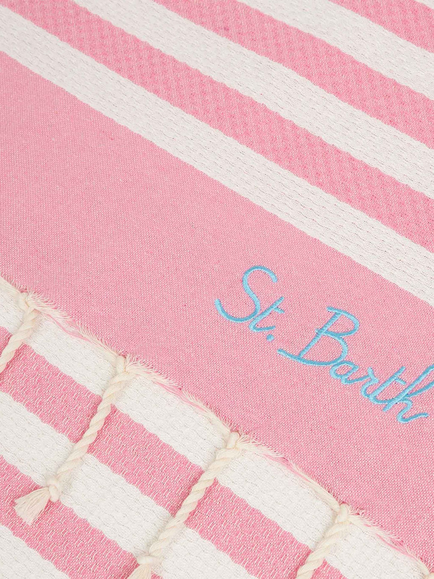 Serviette de plage fouta à rayures roses et blanches 