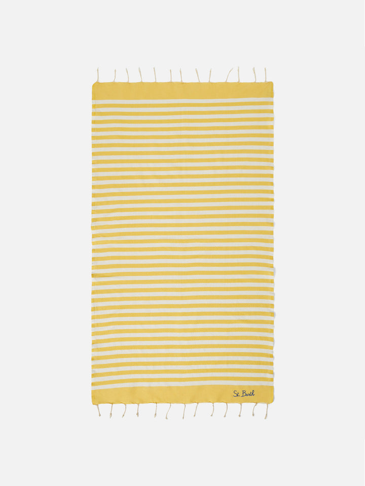 Baumwoll-Strandtuch Fouta mit gelbem Streifendruck