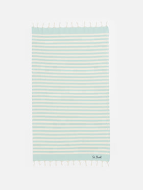 Baumwoll-Strandtuch Fouta mit wassergrünem Streifendruck