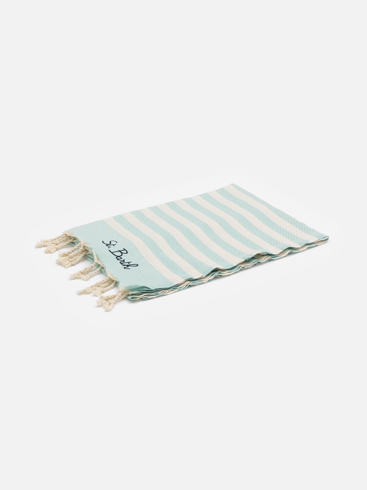 Baumwoll-Strandtuch Fouta mit wassergrünem Streifendruck