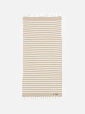 Telo mare Foutas a righe beige e bianche