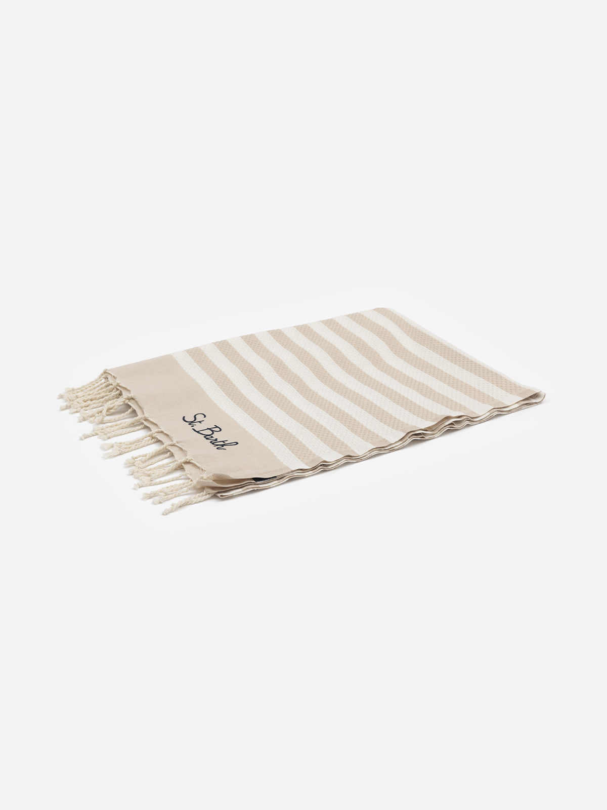 Telo mare Foutas a righe beige e bianche