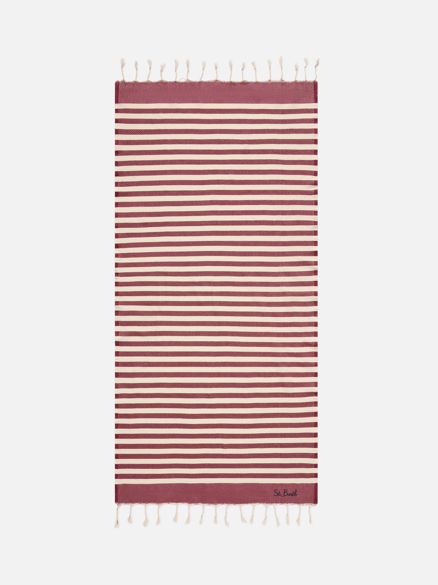 Foutas beach towel with burgundy and white stripes