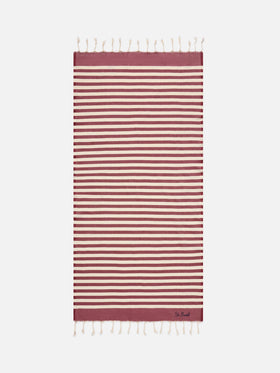 Foutas beach towel with burgundy and white stripes