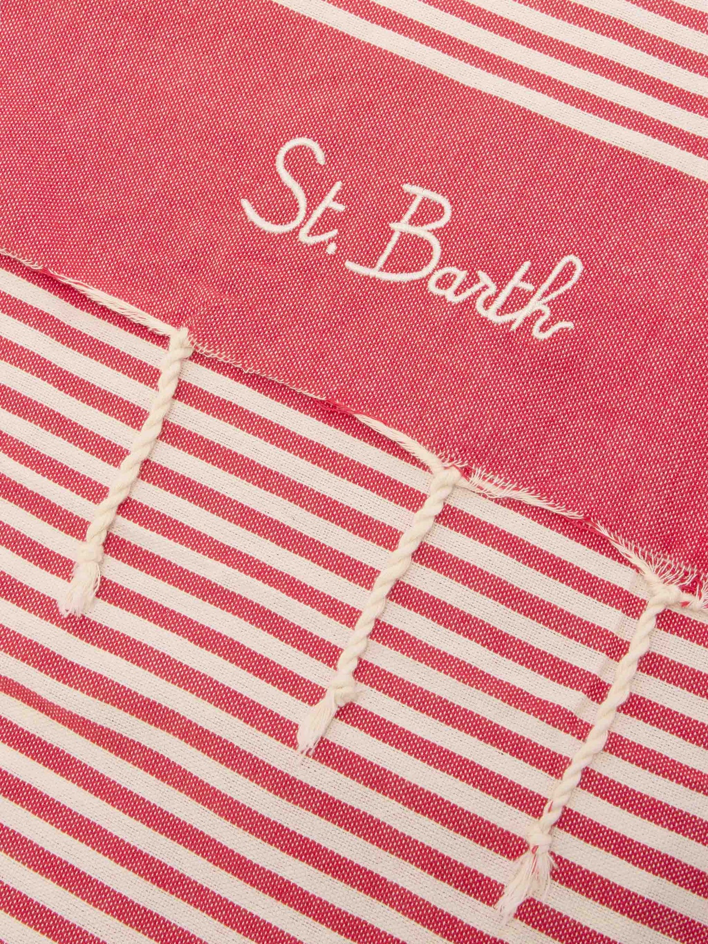 Foutas beach towel with small red and white stripes