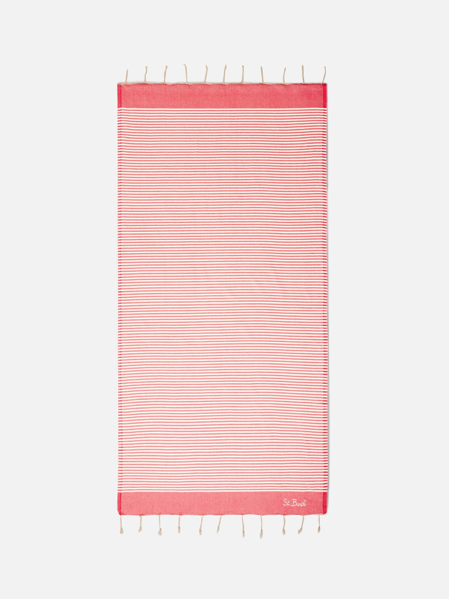 Foutas beach towel with small red and white stripes