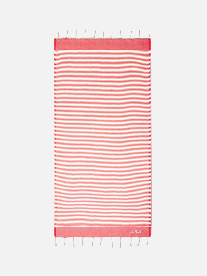 Foutas beach towel with small red and white stripes