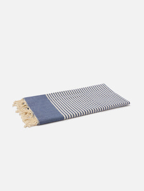 Foutas beach towel with small navy blue and white stripes