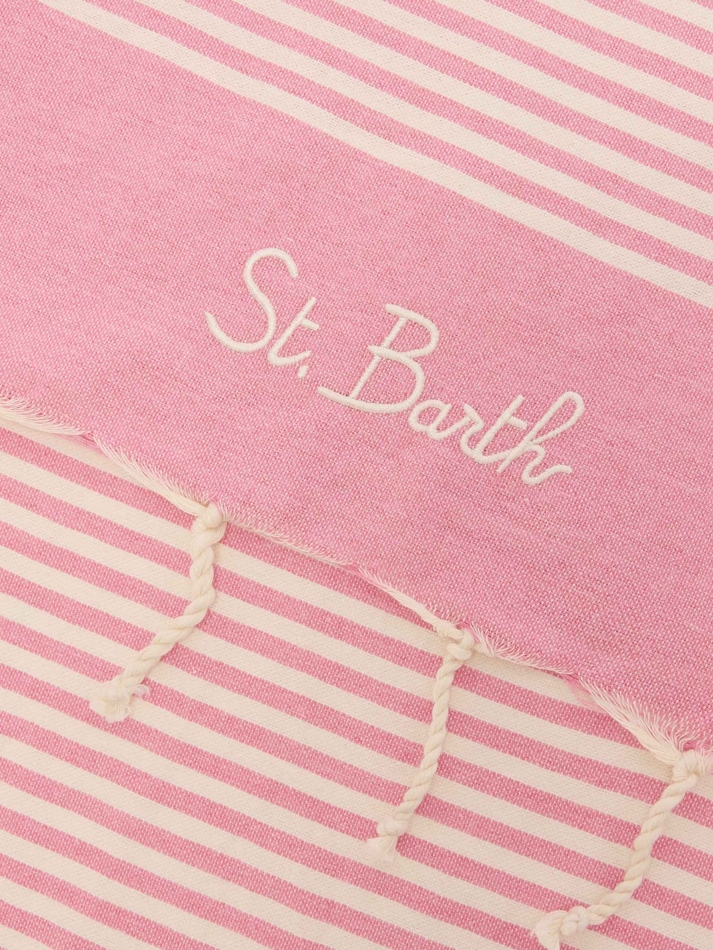 Telo mare Foutas a righe piccole rosa e bianche