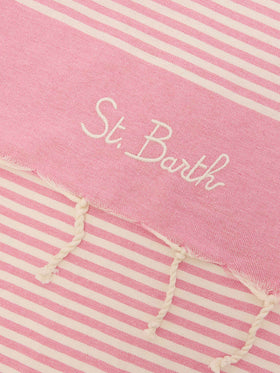 Telo mare Foutas a righe piccole rosa e bianche