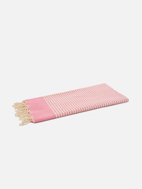 Telo mare Foutas a righe piccole rosa e bianche