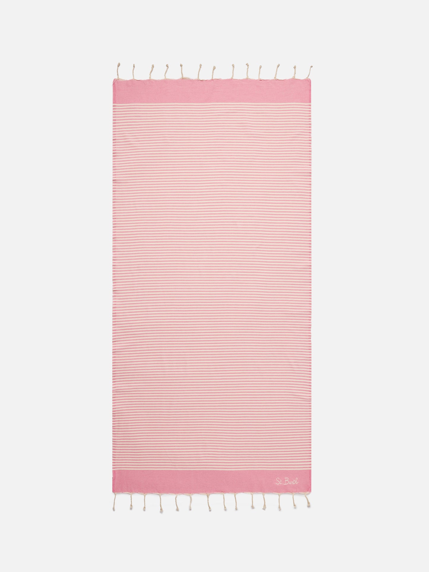Telo mare Foutas a righe piccole rosa e bianche
