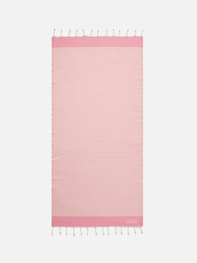 Telo mare Foutas a righe piccole rosa e bianche