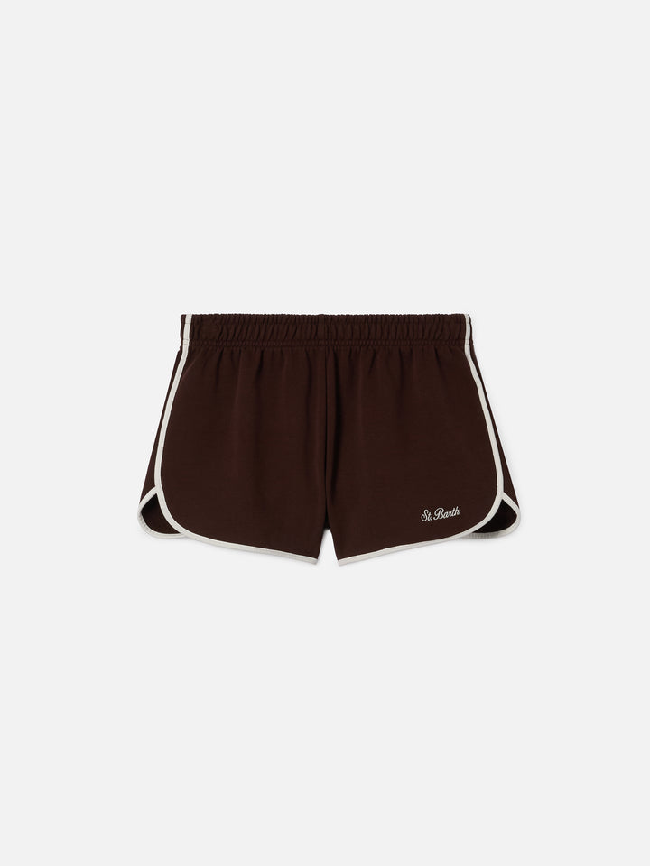 Light brown Francine cotton shorts with contrast trims