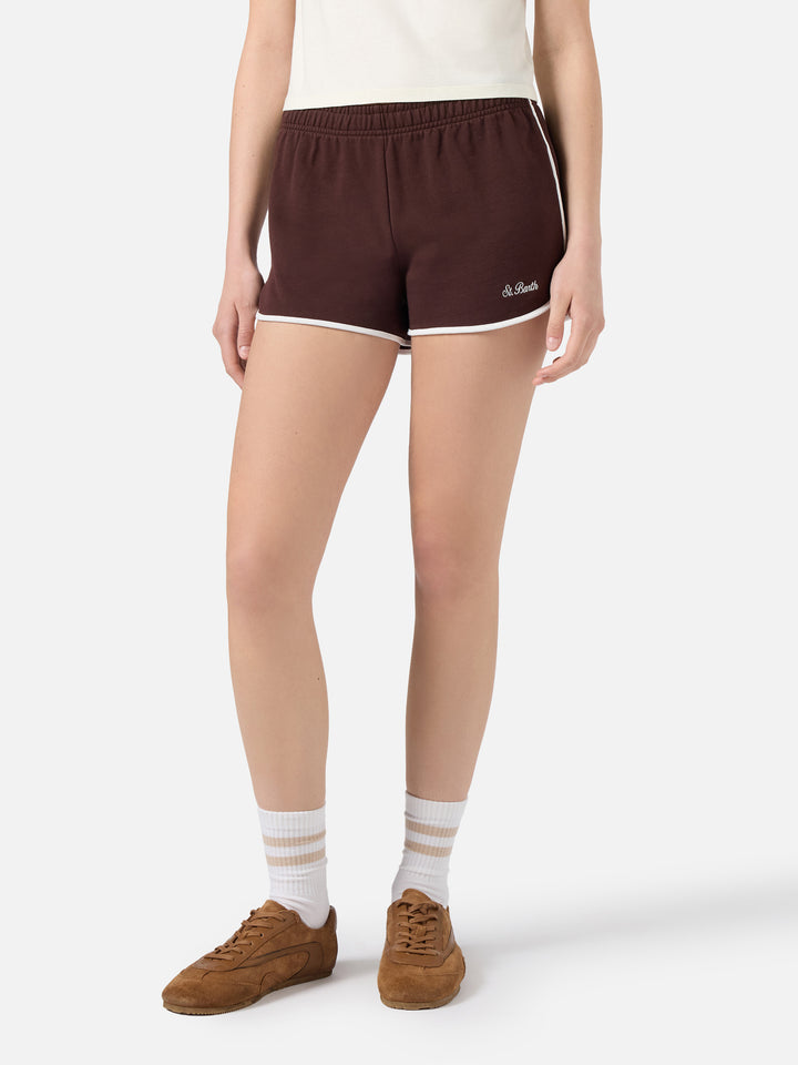 Light brown Francine cotton shorts with contrast trims