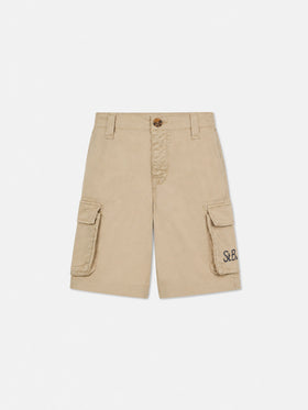 Short cargo garçon en coton beige 