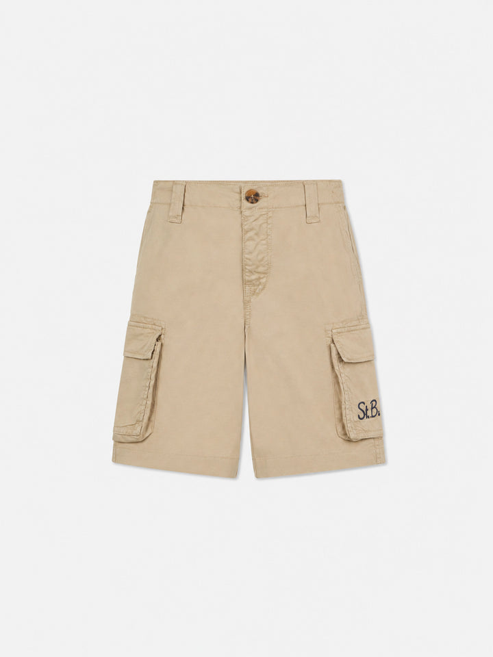 Pantaloncini cargo da bambino in cotone beige