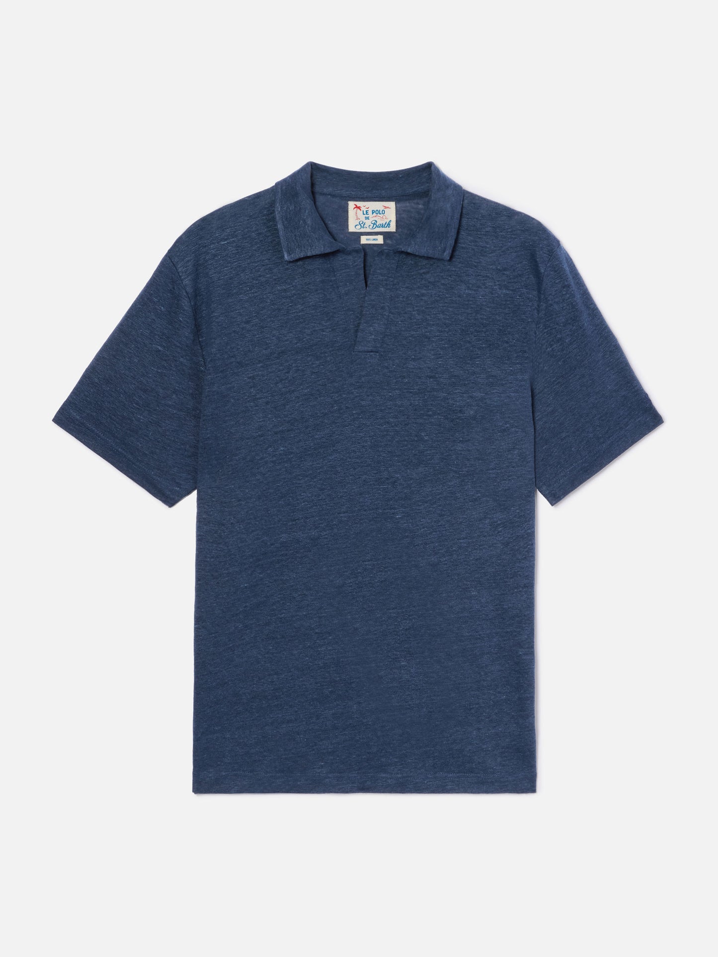 Navy blue Fraser polo in pure linen solid color