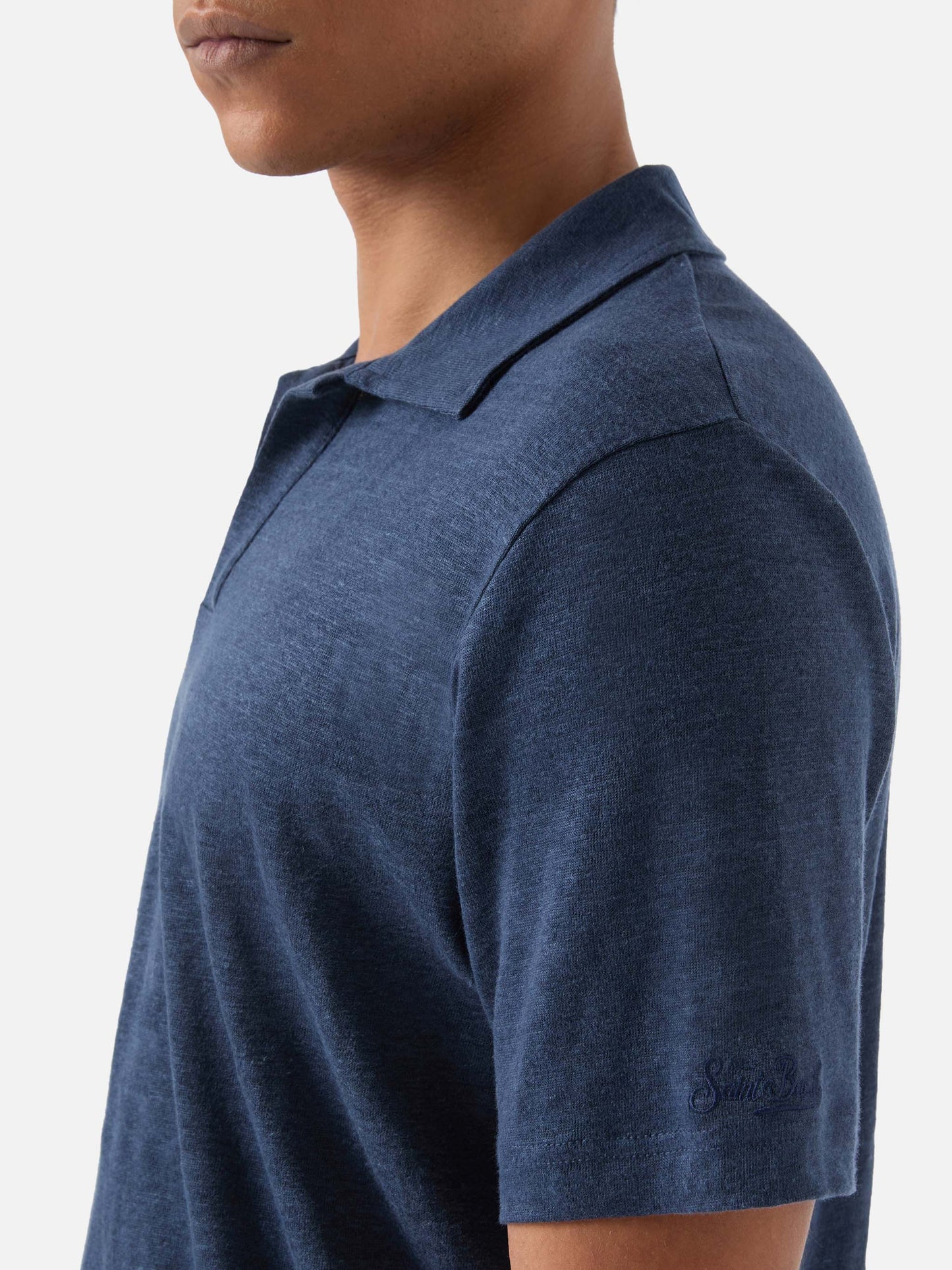 Navy blue Fraser polo in pure linen solid color