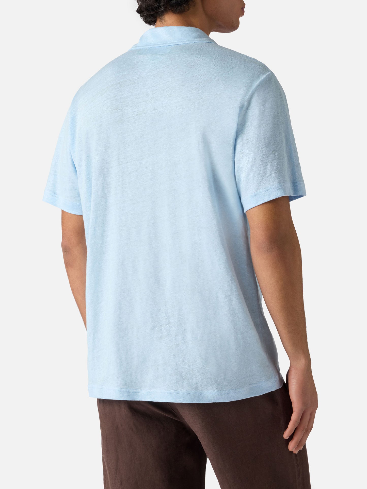 Light blue Fraser polo in pure linen solid color
