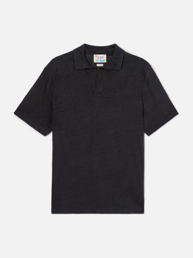 Black Fraser polo in pure linen solid color