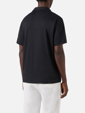 Black Fraser polo in pure linen solid color
