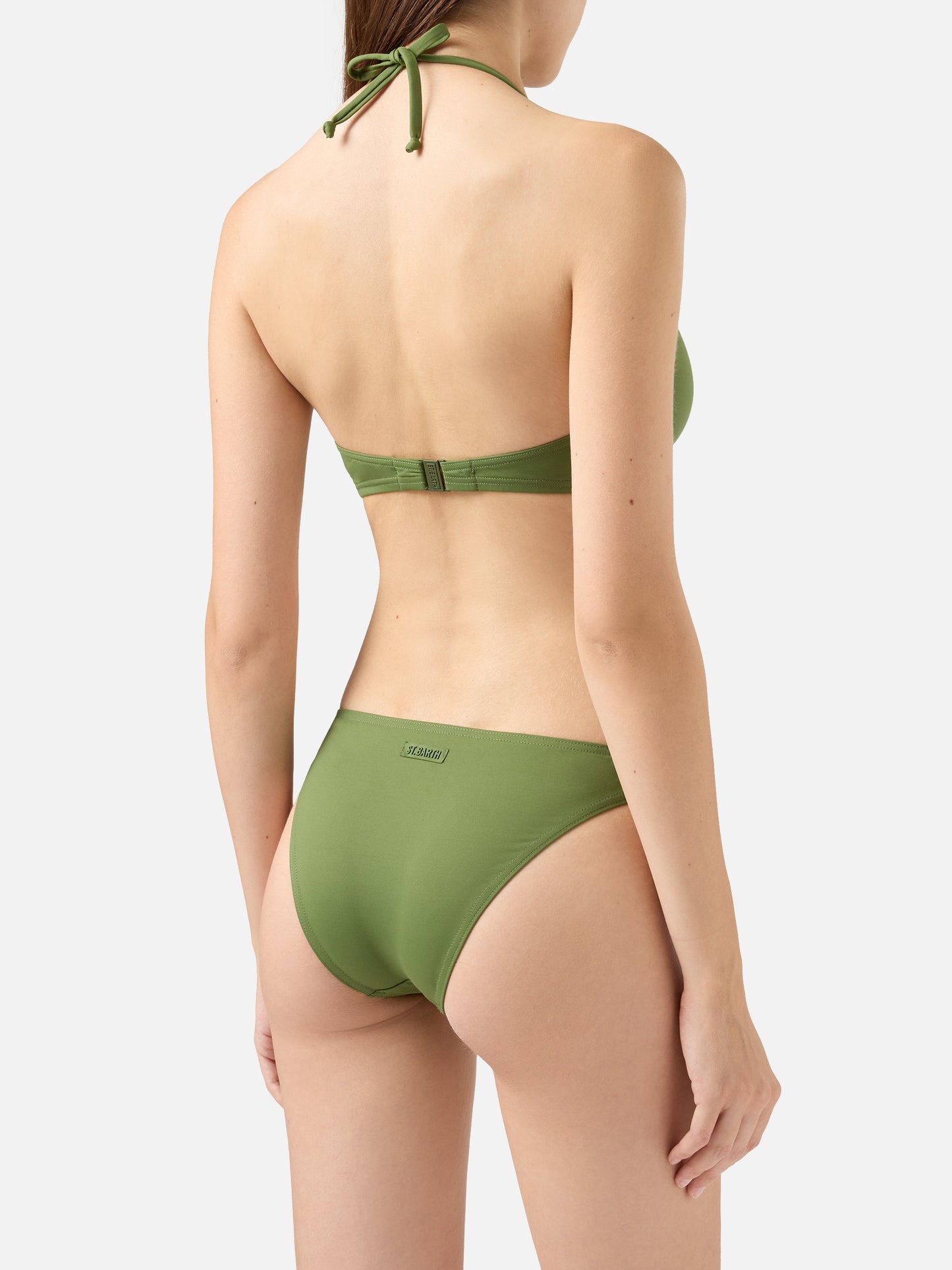 Badeslips mit hoher Taille „Maia“ in Militärgrün – Dreiecks-Bralette-Oberteil „Gaia“ in Militärgrün