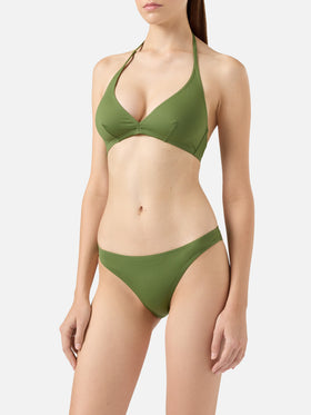 Badeslips mit hoher Taille „Maia“ in Militärgrün – Dreiecks-Bralette-Oberteil „Gaia“ in Militärgrün