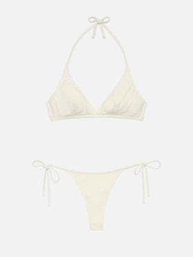 Norah cream cheeky swim briefs - Gaia cream triangle bralette top