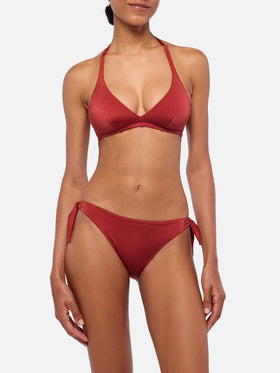 Gaia Yali classic triangle bralette bikini in shimmer brick color