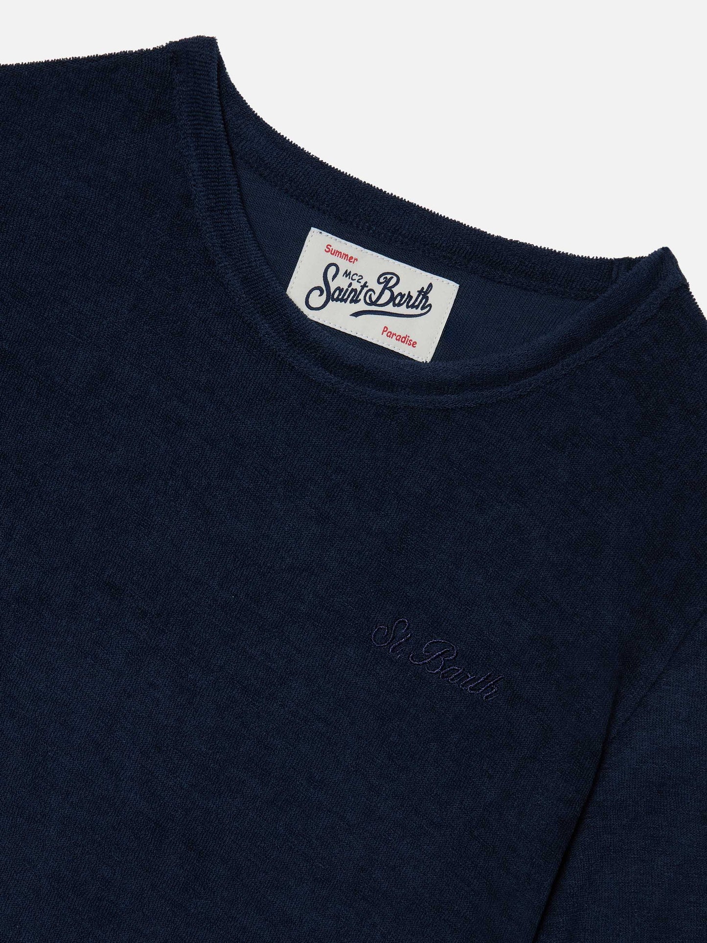 Navy blue Gary Jr t-shirt in terry-effect fabric with embroidered logo
