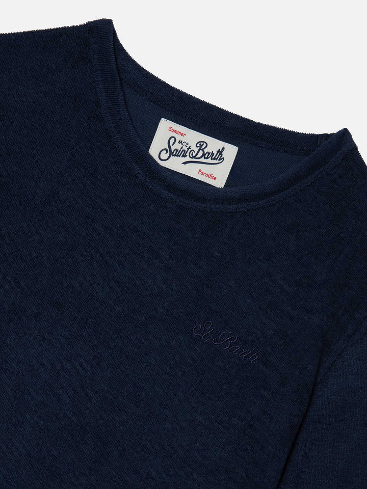 T-shirt Gary Jr in tessuto effetto spugna blu navy con logo ricamato