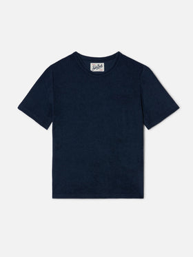 Navy blue Gary Jr t-shirt in terry-effect fabric with embroidered logo