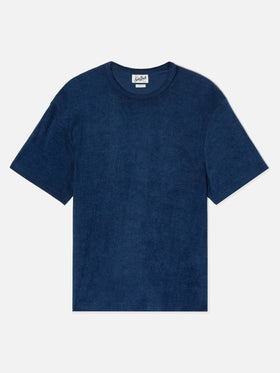 Blue Gary cotton terry-effect t-shirt with logo embroidery