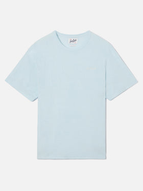 T-shirt Gary in cotone effetto spugna azzurra con ricamo logo