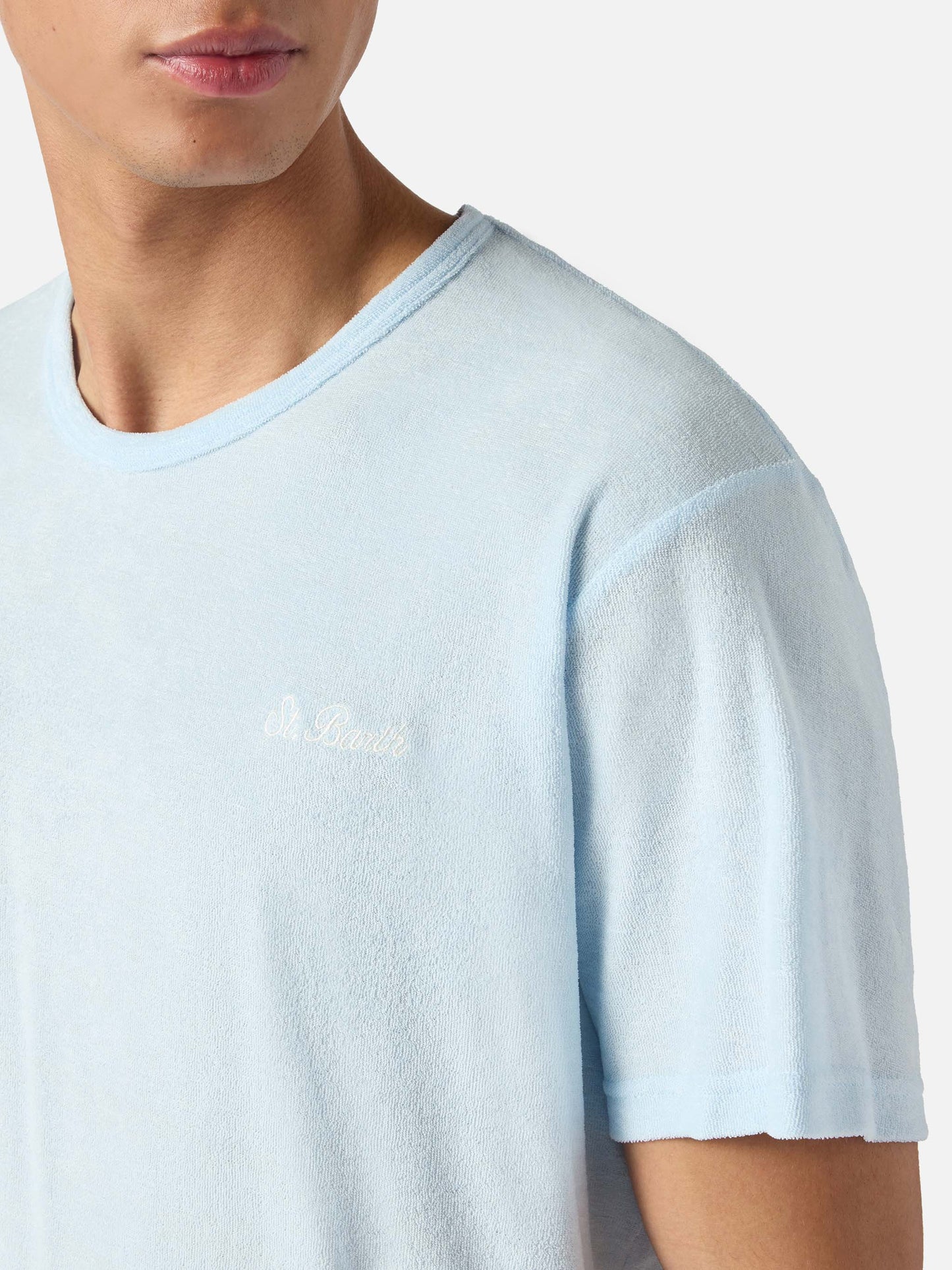 T-shirt Gary in cotone effetto spugna azzurra con ricamo logo
