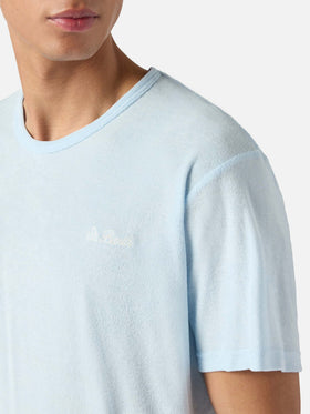 T-shirt Gary in cotone effetto spugna azzurra con ricamo logo