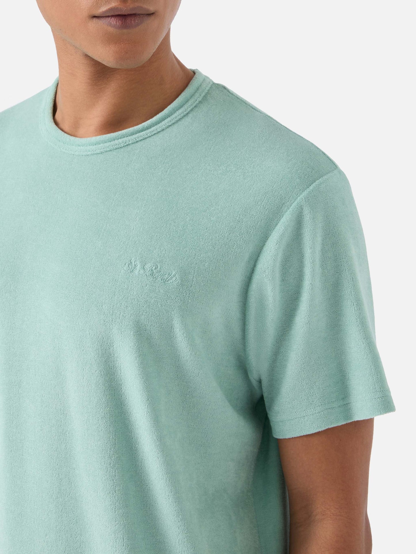 Green Gary cotton terry-effect t-shirt with logo embroidery