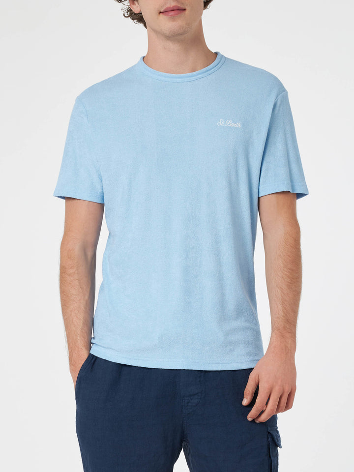 Man light blue terry t-shirt Gary with St. Barth embroidery - MC2 Saint Barth
