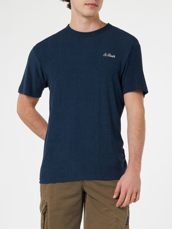 Man navy blue terry t-shirt Gary with St. Barth embroidery - MC2 Saint Barth