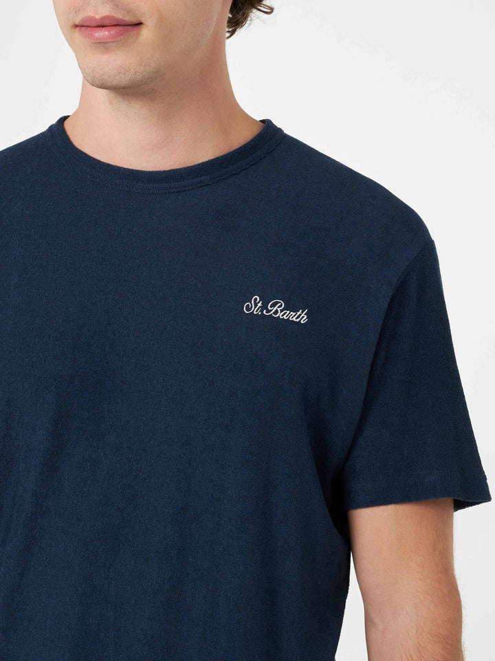 Man navy blue terry t-shirt Gary with St. Barth embroidery - MC2 Saint Barth