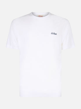 Tshirt in spugna bianca Gary con ricamo St. Barth