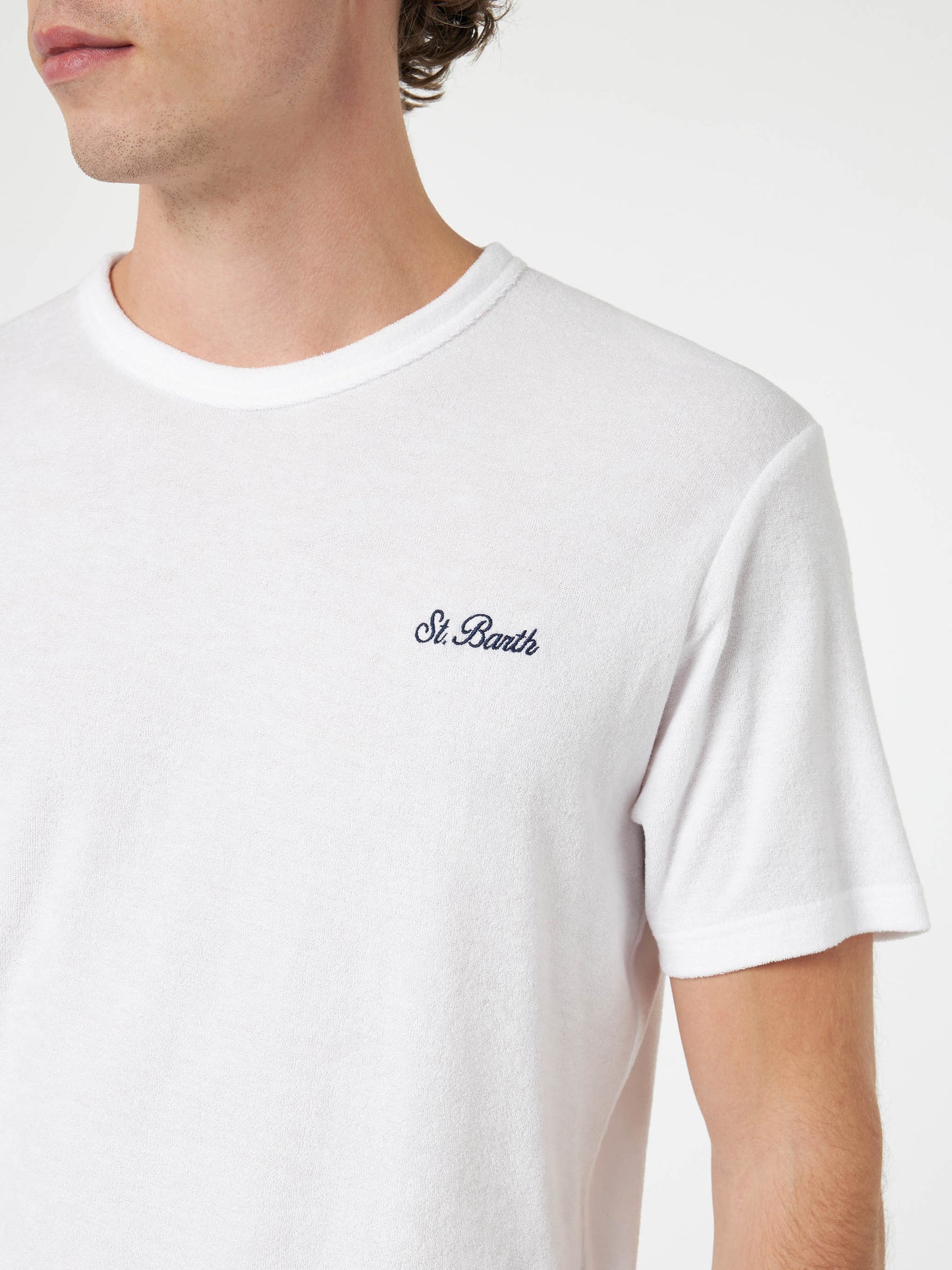 Tshirt in spugna bianca Gary con ricamo St. Barth