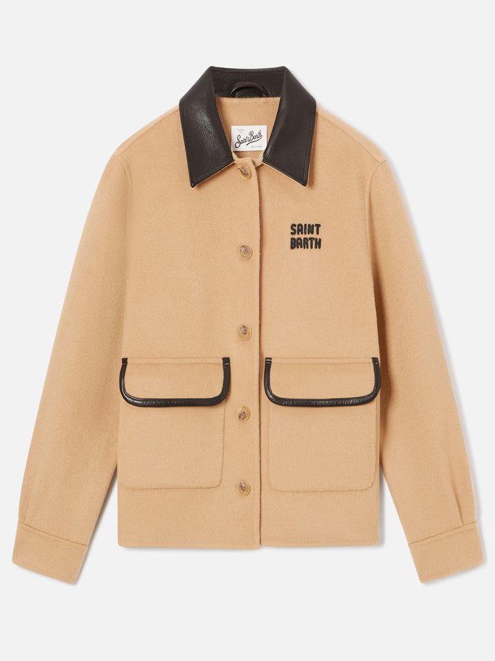 Beige Glacienne wool blend jacket with logo patch